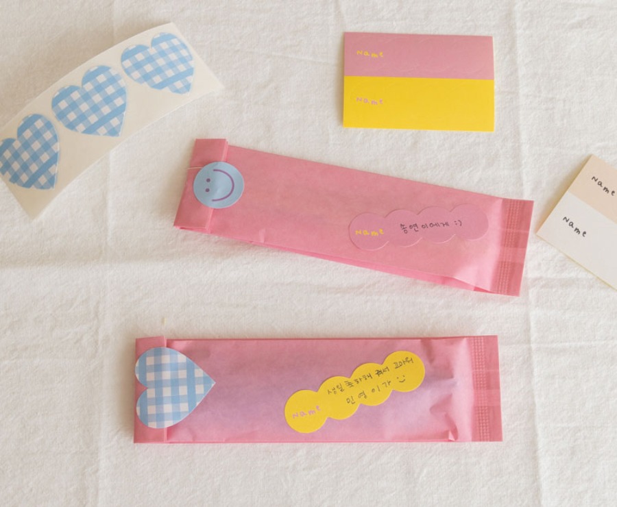 선물 포장 SET (핑크봉투+하트스티커+네임스티커)